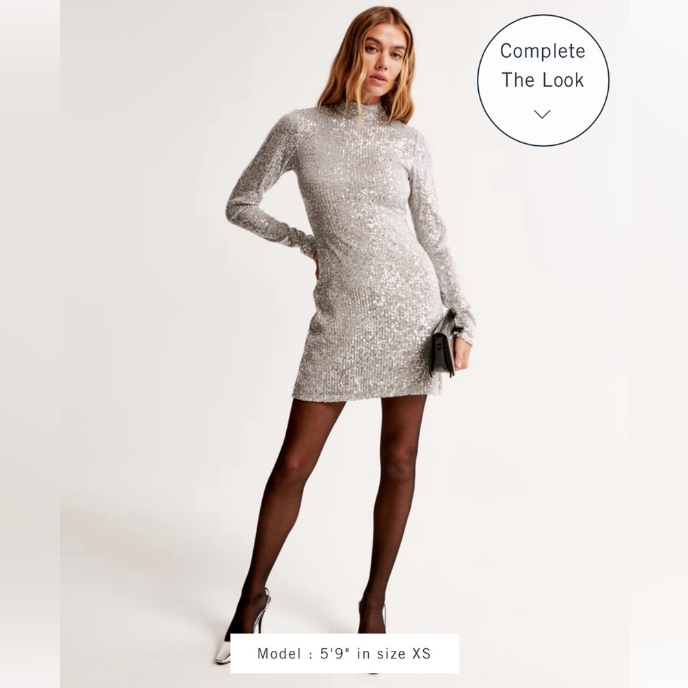 Abercrombie & Fitch Long Sleeve Sequin Mock Neck Mini Dress